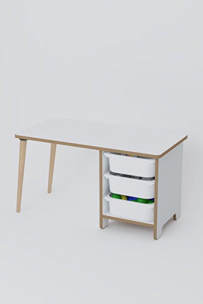 OBİ Atölye Çocuk Oyun Aktivite Masası 90x45 Cm 3 Sepetli Çocuk Çalışma Masası Arkalıklı Sandalye - Panda