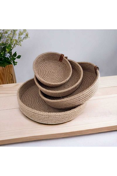 home decors by özlem 4-Piece Wicker Basket Set Organizer Storage Box Organizer Decor Gift Handmade Living Room Kitchen