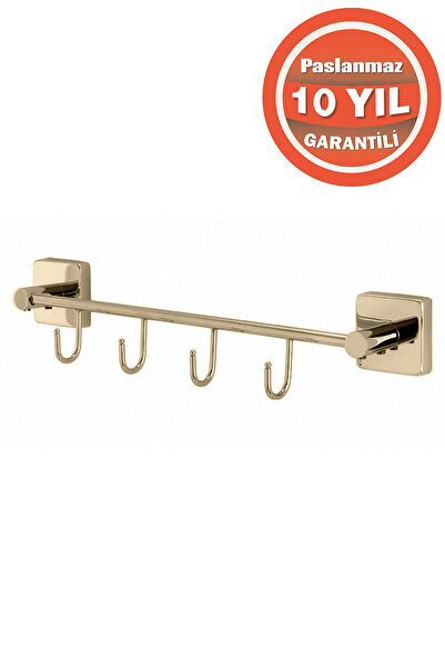 ÇELİK BANYO Paslanmaz Pirinç Vizyon 4'Lü Kancalı Askılık Havlu Askısı Altın Gold