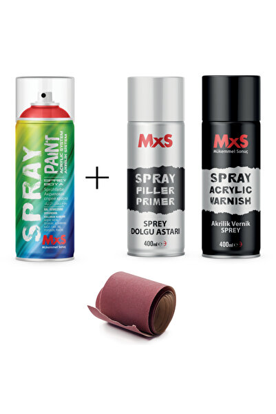 MxS PREMİUM RÖTUŞ SPREY BOYA SETİ + VERNİK + ASTAR + ZIMPARA  400 ML