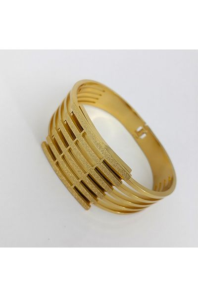PİNA HEDİYELİK AKSESUAR Gold Colored Steel Gold Glitter Ribed Handcuff Bracelet