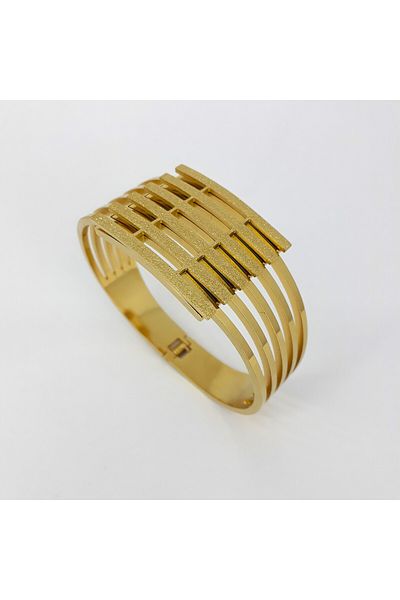 PİNA HEDİYELİK AKSESUAR Gold Colored Steel Gold Glitter Ribed Handcuff Bracelet