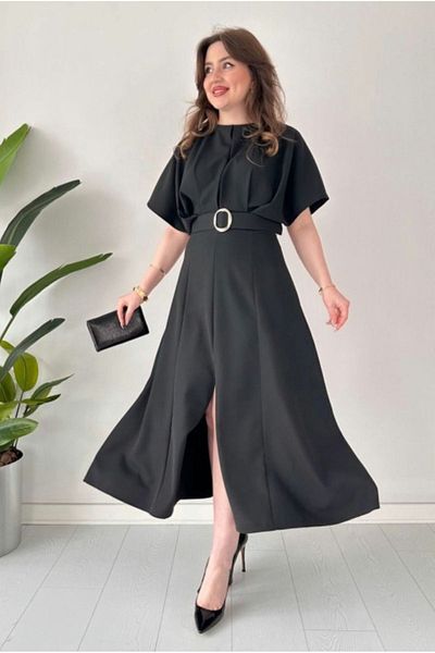 LİBAS Black Belted Slit Dress