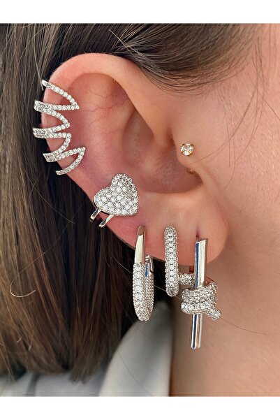 Pinery Jewels Zirkon Taşlı Kalp Kadın Earcuff Kıkırdak Küpe