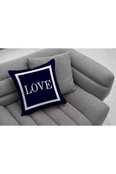 Şah Dekor Husă de pernă cu imprimare digitală, albastru bleumarin, alb, cu dragoste scrisă