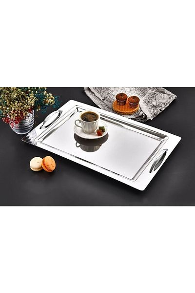 AltunHome Stainless Steel Tea Coffee Serving Tray Aslan Exclusive Hanzade
