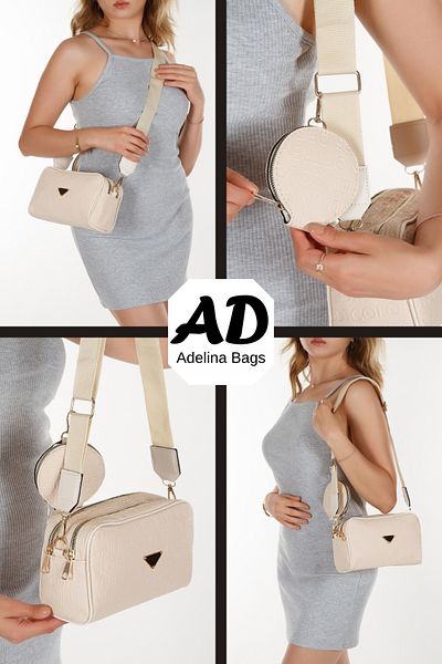 Adelina Bags Geantă de umăr pentru femei cu model scris - Detaliu portofel