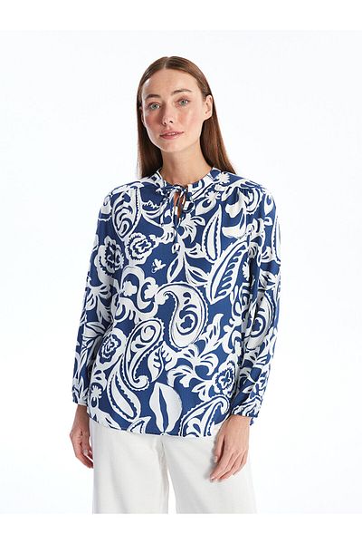 LC Waikiki LCW Damenbluse mit langen Ärmeln, gemustert, zum Binden