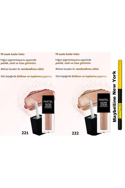 Pastel Glow Liquid Eyeshadow 221 and 222 - Liquid Eyeshadow Set of 2 + Black Casual Eye Pencil
