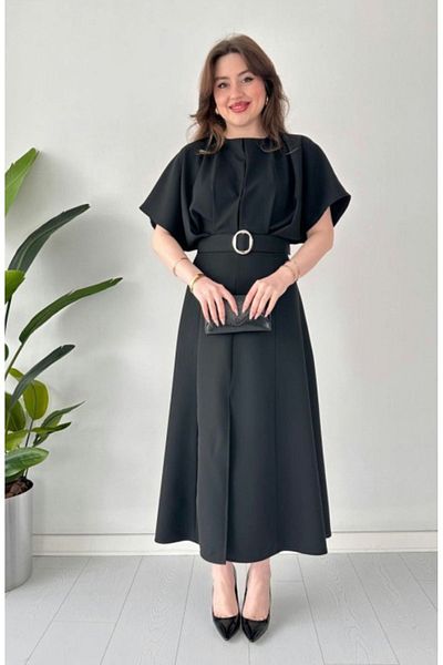 LİBAS Black Belted Slit Dress