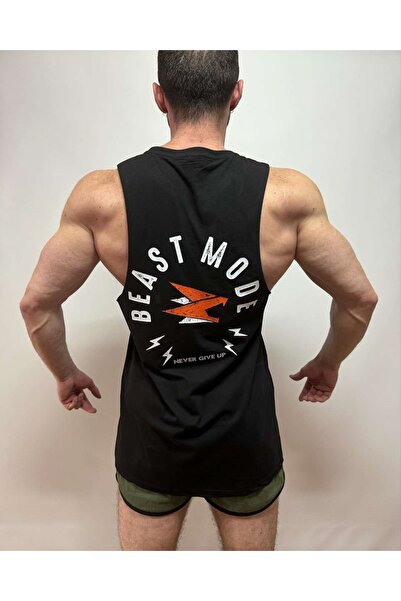 Beast Mode Erkek Sporcu Atlet Kolsuz %100 Pamuk Siyah