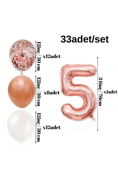 Konsept Sepeti Σετ μπαλονιών Rosegold Age 5 - Happy Birthday Banner με λευκό καφέ (ΔΩΡΟ ΜΠΑΛΟΝΙ ΜΠΑΝΤΙ)