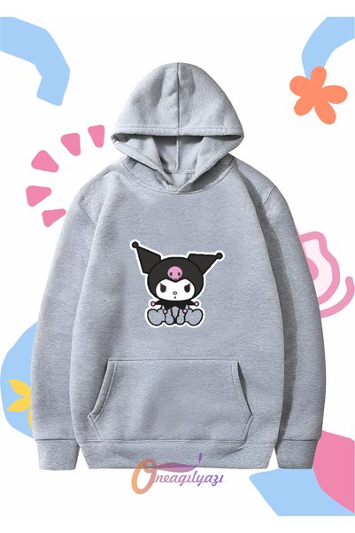 oneagılyazı Kids Unisex Kuromi Printed Oversize Hooded Sweatshirt