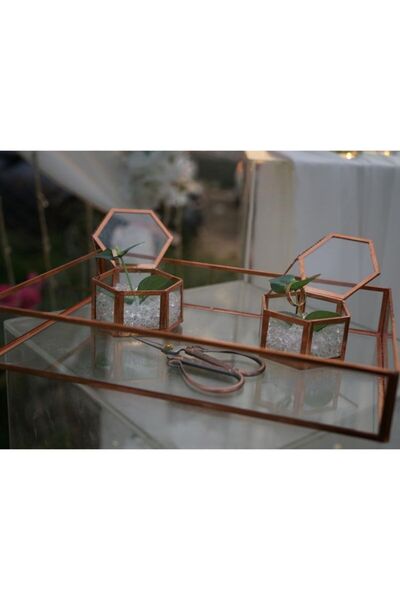 GÜVEN Cam Nişan Söz Tepsisi Çift Yüzük Kutulu
