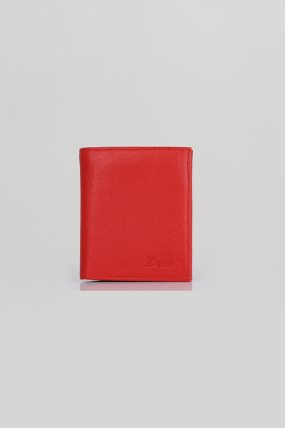 DERKON Red Genuine Leather Wallet with Zipper