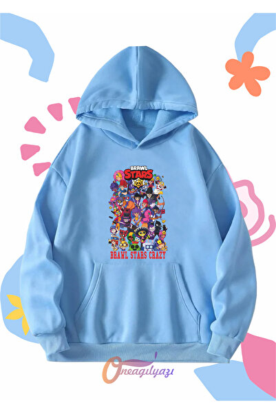 oneagılyazı Çocuk Unisex Brawl Stars Baskılı Oversize Kapüşönlü Sweatshirt