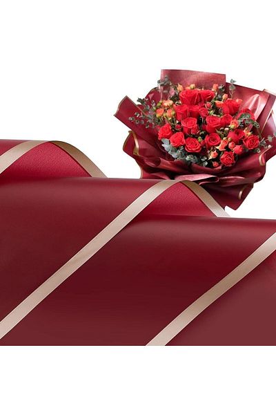 roco paper 20 Pieces Burgundy Flower Bouquet Paper - Gold Edged, Matte Opp 58x58 Cm Flower Packaging