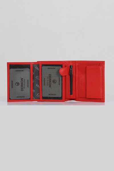 DERKON Red Genuine Leather Wallet with Zipper