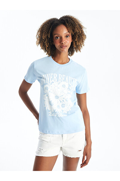 LC Waikiki LCW női póló - nyakú, nyomott, rövid ujjú