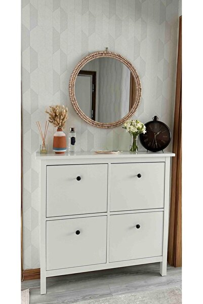 GLSTN By Bohostore Ahşap boncuklu ayna 50cm & Bohem dekoratif ayna & Konsol ayna