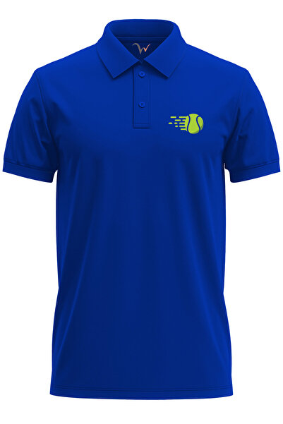 WİDİ Tricou albastru cu guler polo din bumbac 100% cu imprimeu pentru rachetă...