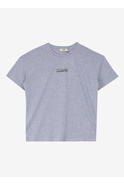 People By Fabrika Bisiklet Yaka Baskılı Gri Melanj Kadın T-Shirt SPBF4SL-TST5566