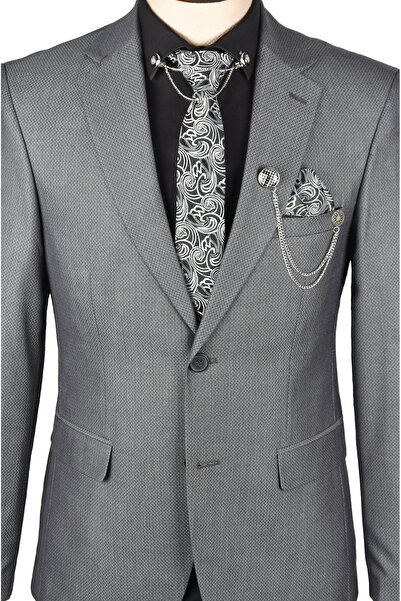 DeepSEA Men's Slim Fit 2-Piece Suit - Antracite Fabric, Double Button and Slit Detail