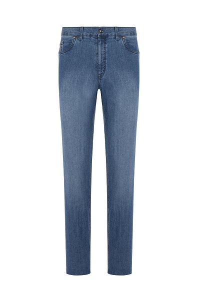 Hiltl 5 Pocket Regular Fit Men's Denim Trousers - Light Blue Washed Cotton Elastane