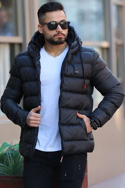 D1fference Ανδρικό φουσκωτό παλτό με μαύρη επένδυση αντιανεμικό με κουκούλα