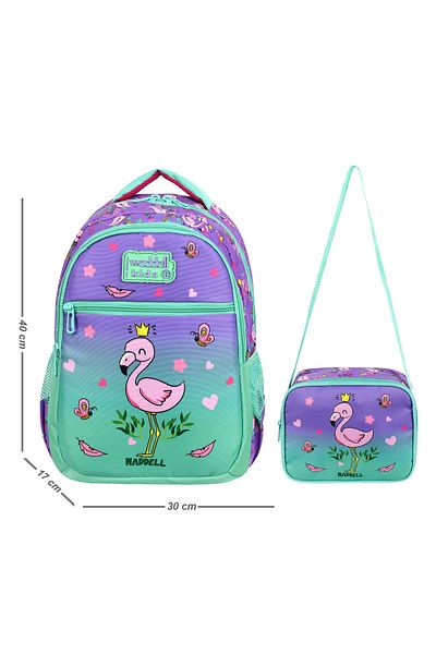 Waddell Water Green-Lilac Flamingo Patterned Primary School Backpack and Lunchbox for Girls
