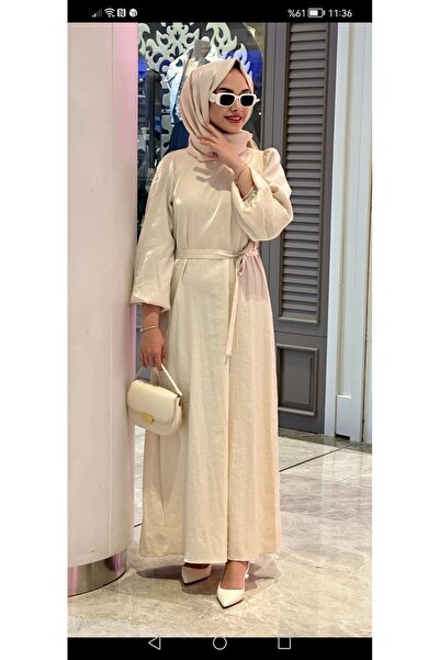 Nihle NİHLE ŞİK VE GÜZEL KETEN ELBİSE KEMERLİ