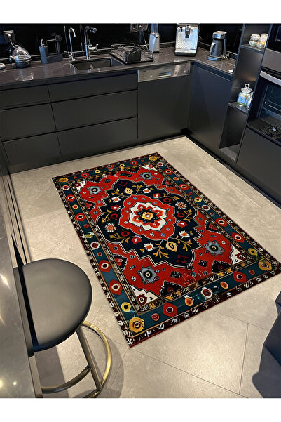 Rugs Modern Halı Kırmızı Çok Renkli Antik Tasarım Serisi Desenli Vintage Deko...