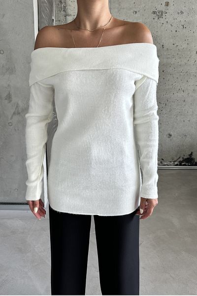 MODAGEN Weißer Strickpullover – Damen, Madonna-Kragen