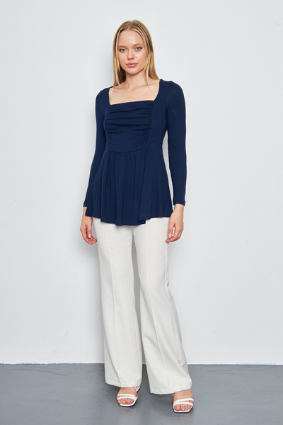 ESPİNA Viscose Women's Tunic - Square Collar, Front Garni Drawstring