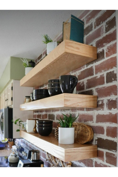 Yggdrasil Home Decor Dekoratif Doğal Ahşap  3'lü Takım 40 x 15 x 4 cm (Gizli Aparatlı Raf)