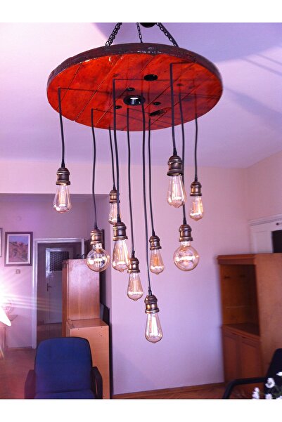 BNG74 STORE Büyük Kablo Makaralı Tavandan Sarkıt Işıklı Rustik Avize Aydınlatması, Çiftlik Evi Rustik Avizesi