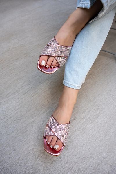 LAMİNTA Ember Stoned Flat Sole Candy Pink Women's Slippers