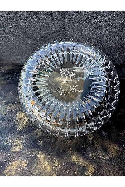 AYZ HOME Handmade Cut Crystal Glass Line Pattern Salad / Presentation Bowl 22 Cm