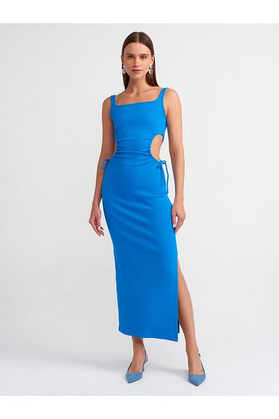 Dilvin Model 9094 - Rochie lungă de culoare Saks cu detaliu fereastră