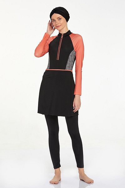 Remsa Mayo Lycra Full Covered 3 διαφορετικά σχηματιζόμενα μαγιό Hijab - Olga 4533 Μαύρο