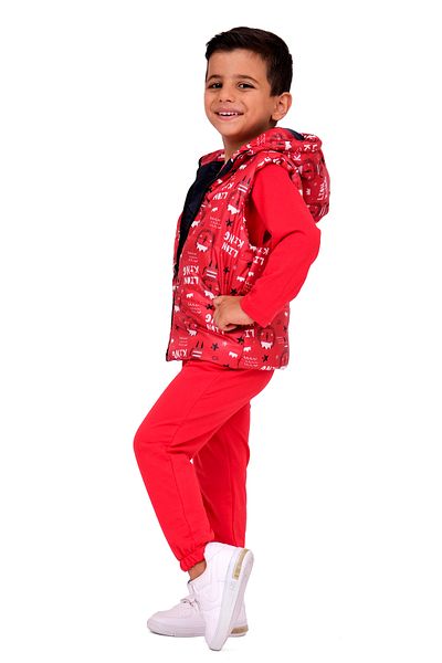 Merdia Lion Printed Hooded Inflatable Vest and Combed Cotton 3-Piece Set for Boys