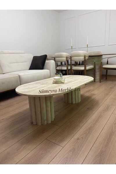 Sümeyra Marble Art Efes - Doğal Traverten Orta Sehpa | Antik Traverten Ayaklı...
