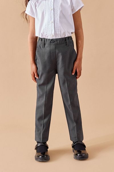 BayBayan Pantaloni de școală pentru fete din țesătură gri cu nervuri - model colegiu