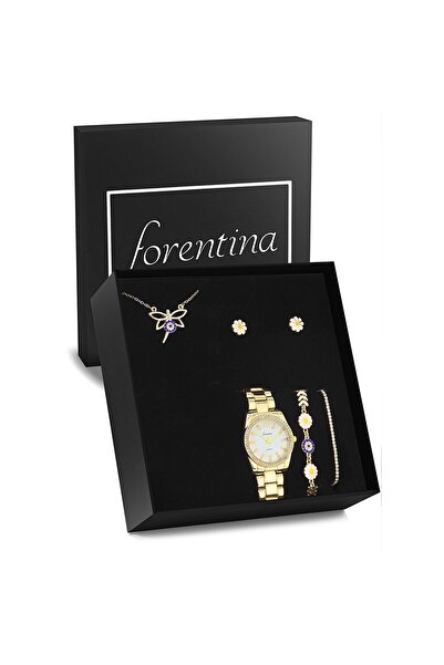 Forentina Altın Kaplama Yusufçuk Kolye Küpe Bileklik Saat Hediye Set - Ps3241...