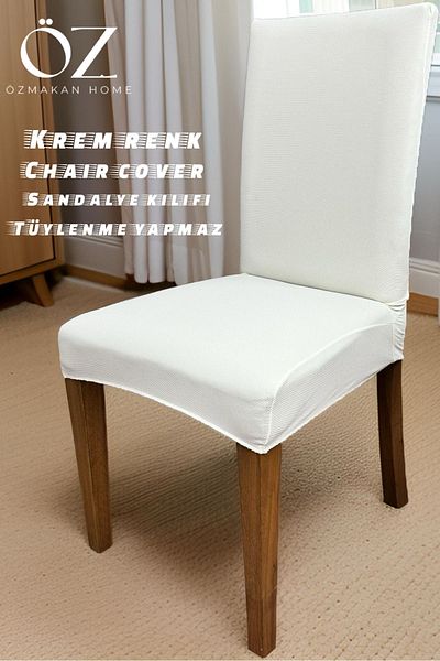 ÖZMAKAN Εύκαμπτο κάλυμμα καρέκλας με μοτίβο Lycra Honeycomb - Ελαστικό, Κρεμ Χρώμα 1 Τεμάχιο