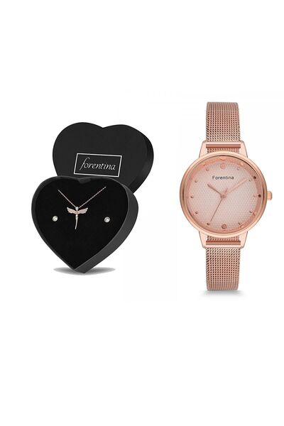 Forentina Rose Hasır Kol Saati - Melek Kolye Küpe Takı Seti - Ps245800tr