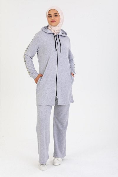BAV Butik Ayvitrin طقم بدلة رياضية نسائية بغطاء للرأس وسحاب