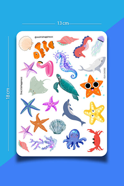 One Little Happiness Deniz Canlıları Temalı Sticker Seti | Bullet Journal Sti...