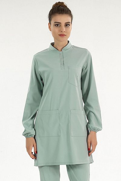 ÇİZGİ MEDİKAL Mint Green Nurse Jersey - Hijab Lycra, Doctor Scrubs Uniform