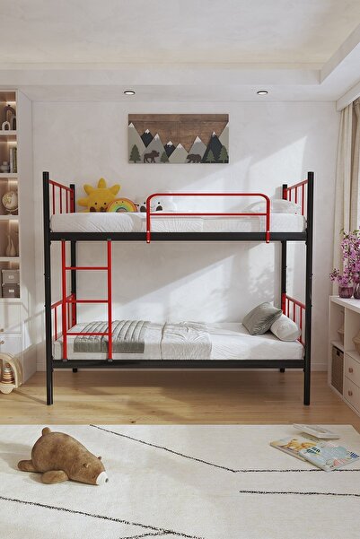 FANO Tekno Ranza 90x190 Yatak Uyumlu Kırmızı Ayrılabilir Metal Ranza Karyola